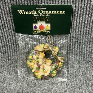 Rauch Twin Cherubs Christmas Wreath‎ Ornament Floral Weighted Angels Glittery